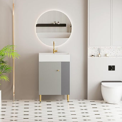 Merax 21.6" Small Bathroom Vanity with Sink Narrow Depth Bathroom Vanities,Wood Vanity Cabinet,Soft Closing Door,Freestanding Sink Cabinet W/Open Side Shelves,Gray