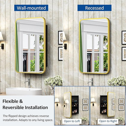 ACEMIRO 16x24 Inch Mirror Medicine Cabinet for Bathroom Gold Metal Frame Bathroom Medicine Cabinet with Mirror Recessed or Wall Mounted
