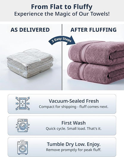 LANE LINEN Bath Towel Set Absorbent Quick Dry 100% Cotton - Wishful Mauve | Towel Sets For College Dorm - OEKO-TEX Certified, Zero-Twist Durability, Zero-Twist Cotton, Terry Weave Comfort