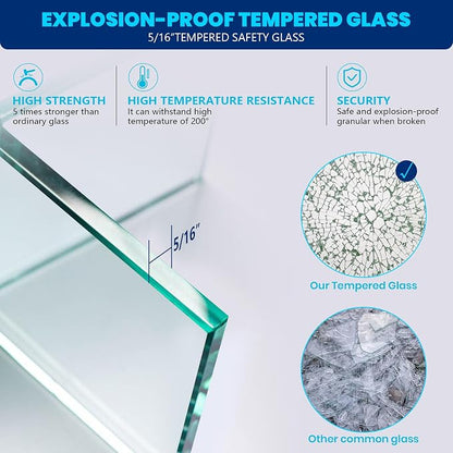 Bathroom Shower Glass Door 24 * 78" - 5/16"(8mm) Thick Clear Tempered Glass Panel, Fixed Hinged Framless Shower Glass Door with Clamps, Chrome
