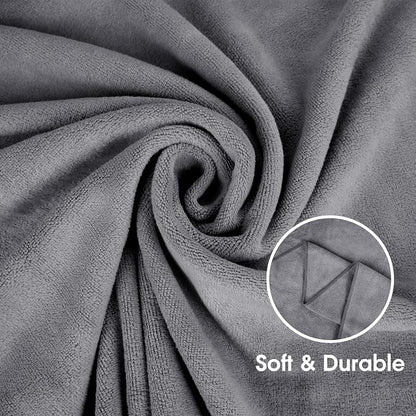 JML Microfiber Bath Towel Set, 27" x 55", 4 Pack, Grey | Hanging Loop, Super Absorbent, Fast Drying Bathroom Towel for Hair, Swimming, Fitness, Sport, Yoga