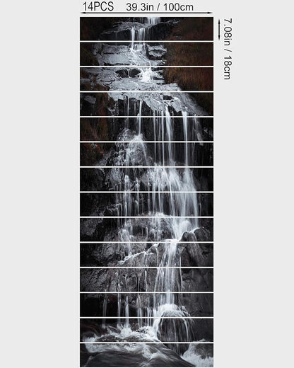 FLFK Stair Riser Decals,Rock Waterfall Vinyl Sticker for Stairs Decoration,14Pcs 39.3"X7.08"