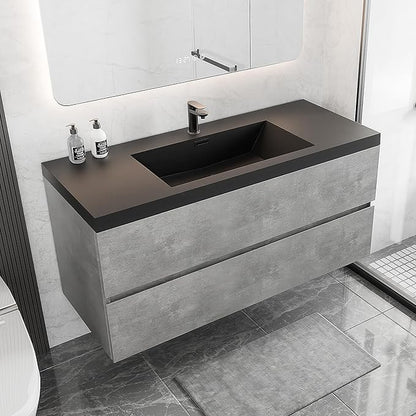 48 Inch Floating Bathroom Vanity with Sink, Modern Grey Wall Mounted Floating Vanity with Scratch-Resistant Quartz Sand Basin and Soft Closing Drawers, Pre Assembled Bathroom Vanity