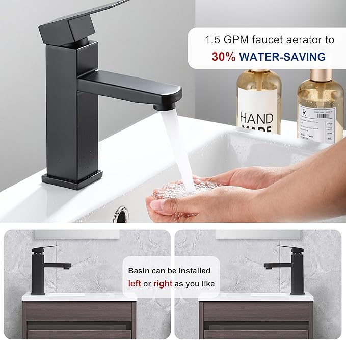16" Bathroom Vanity Sink Combo for Small Space, Wall Mounted Bathroom Cabinet Set with White Resin Basin Sink Top Black Faucet Pop Up Drain Dark Walnut