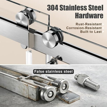 Frameless Stainless Steel Sliding Shower Door, 56-60" W x 76" H - 1/4” (6mm) Thick Tempered Glass Rust-Proof Glass Shower Door with Dual Tracks in Brushed Nickel