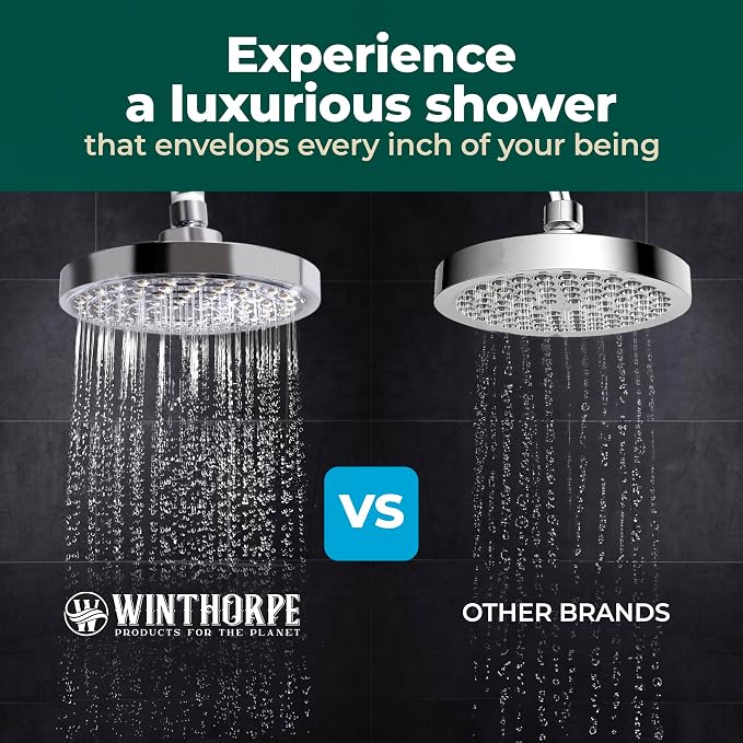 Winthorpe Conservation Rain Shower Head, Brushed Nickel, Round, Low Flow, High Pressure, 1.8 GPM Water Saving, 360 Degree, Eco and Energy Efficient Rainfall Showerhead