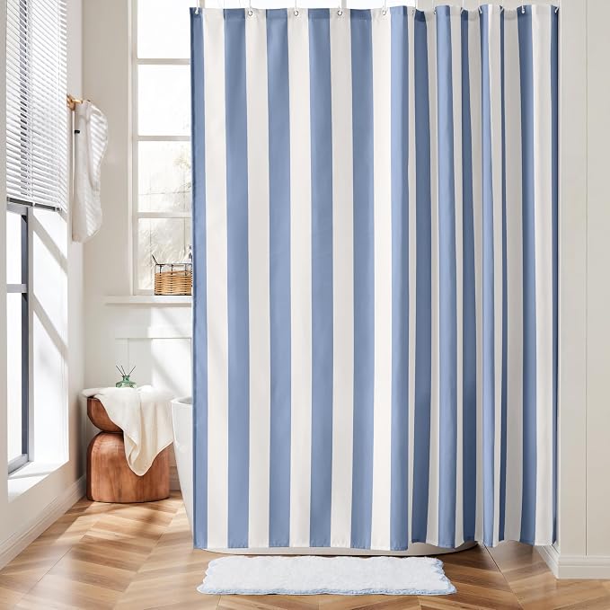 Ohocut Vertical Striped Shower Curtain, Cute Retro Vintage Blue Stripe Bathroom Shower Curtain, Waterproof Polyester Fabric Modern Bath Curtain for Bathroom 72x72 Inches Blue