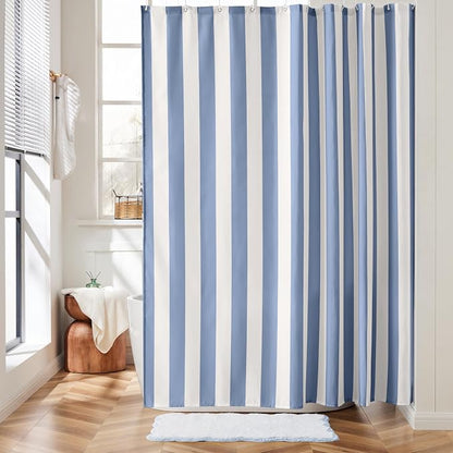 Ohocut Vertical Striped Shower Curtain, Cute Retro Vintage Blue Stripe Bathroom Shower Curtain, Waterproof Polyester Fabric Modern Bath Curtain for Bathroom 72x72 Inches Blue