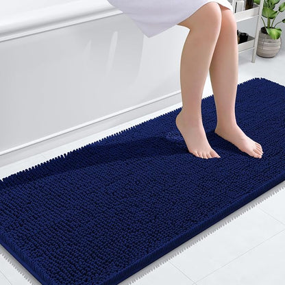 OLANLY Bathroom Runner Rugs 59x24, Extra Soft Absorbent Chenille Bath Rugs | Navy, Quick-Drying Rubber Backing, Machine Washable Long Bath Mat for Bathroom Floor, Tub and Shower, Home Decor Accessories