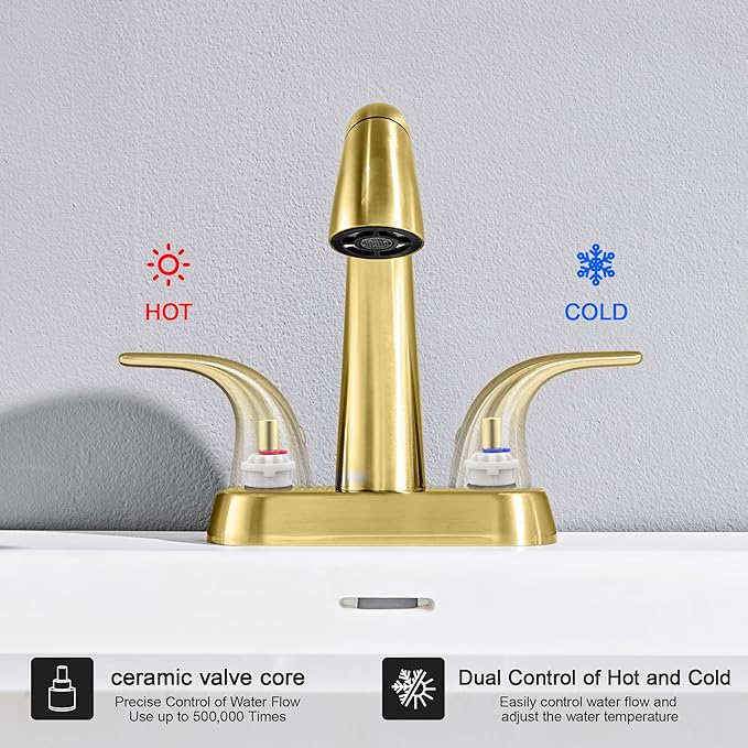 Ultimate Unicorn Brushed Gold Bathroom Sink Faucet - 4 Inch Centerset Pull Down Vanity Faucets 3 Hole with Pop Up Drain - Two Handle Modern Washbasin Tap Set with Pull Out Sprayer for Rv Restroom