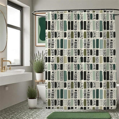 Sage Green Shower Curtain for Bathroom,Bohemian Green Checkered Waterproof Polyester Shower Curtain,Funny Sage Geometric Bathroom Decor,72x72 Inch