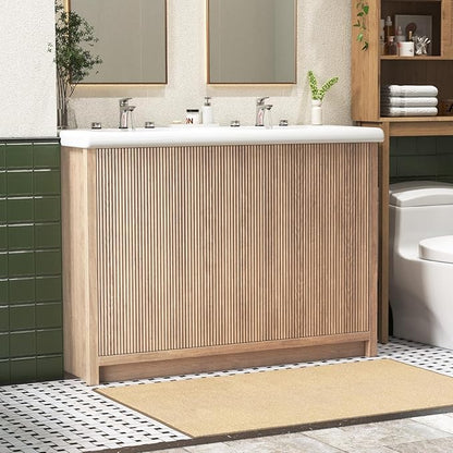 48 Inch Bathroom Vanity with Double Sink, Bathroom Sink Cabinet with 4 Fluted Doors, Double Sink Bath vanities Combo, Light Oak (20" D x 48" W x 36" H)