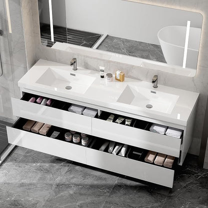 72 Inch Floating Bathroom Vanity with Double Sink, Large Storage Wall Mounted Floating Vanity with 4 Soft Close Drawers, One-Piece Basin Bathroom Sink Cabinet (Glossy White, 72 Inch double sink)