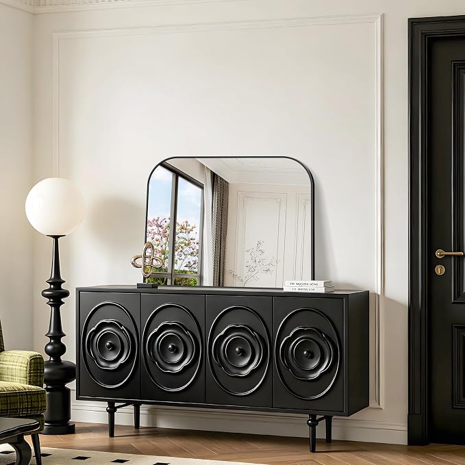 YIROMAN Bathroom Mirrors for Over Sink,36"x28" Black Bathroom Vanity Mirror | Thin Brushed Aluminum Frame,HD tempered glass, Rectangular,Rounded & Right-angle Corners,Sink,Entryway,Bedroom