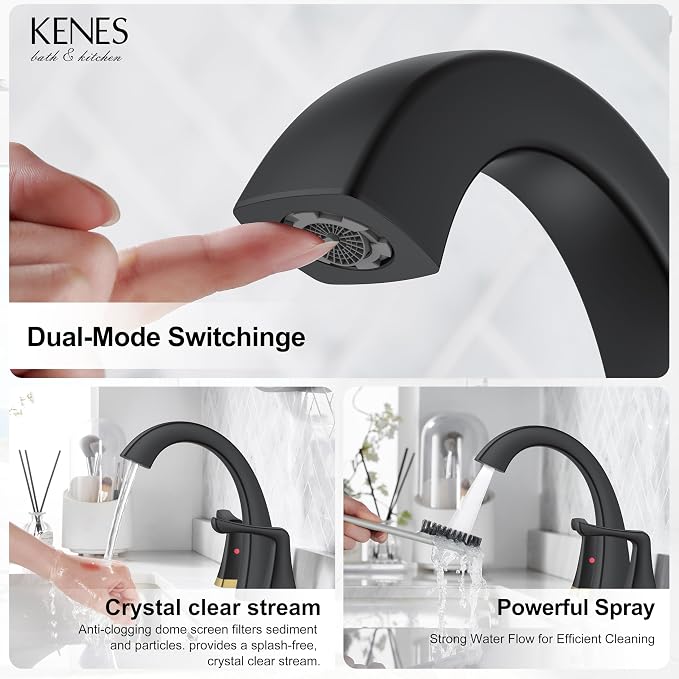 Black and Gold Bathroom Faucets for Sink 3 Hole 2 Handle Widespread | Bathroom Vanity Faucet with Pop Up Drain & Supply Lines, Lead-Free cUPC & NSF Certified, 8 Inch Faucet for Vanity RV Sink