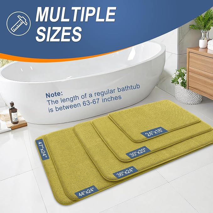 OLANLY Memory Foam Small Bathroom Rugs 24x16, Absorbent Mat, Deep Mustard | Soft Quick Dry Bath Rugs, Non-Slip Carpet, Machine Washable Mat for Bathroom Floor, Tub and Shower, Home Decor Accessories