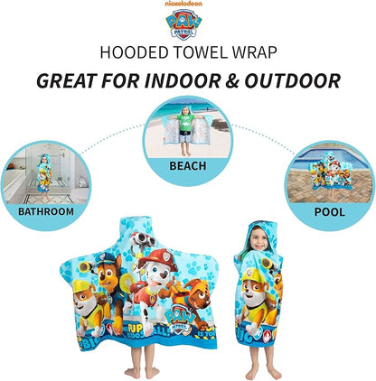 Paw Patrol Blue Bath/Pool/Beach Soft Cotton Terry Hooded Towel Wrap, 24" x 50", By Franco Kids