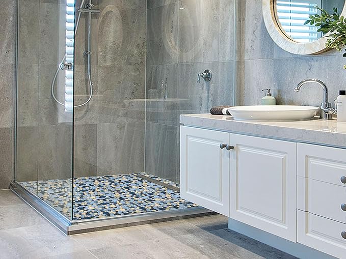 Shower Floor Pebble Tile Blue Mosaic Tiles for Bathroom Wall Backsplash Floor [Set of 5 Sheets]