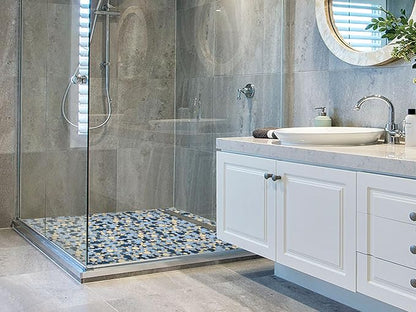 Shower Floor Pebble Tile Blue Mosaic Tiles for Bathroom Wall Backsplash Floor [Set of 5 Sheets]