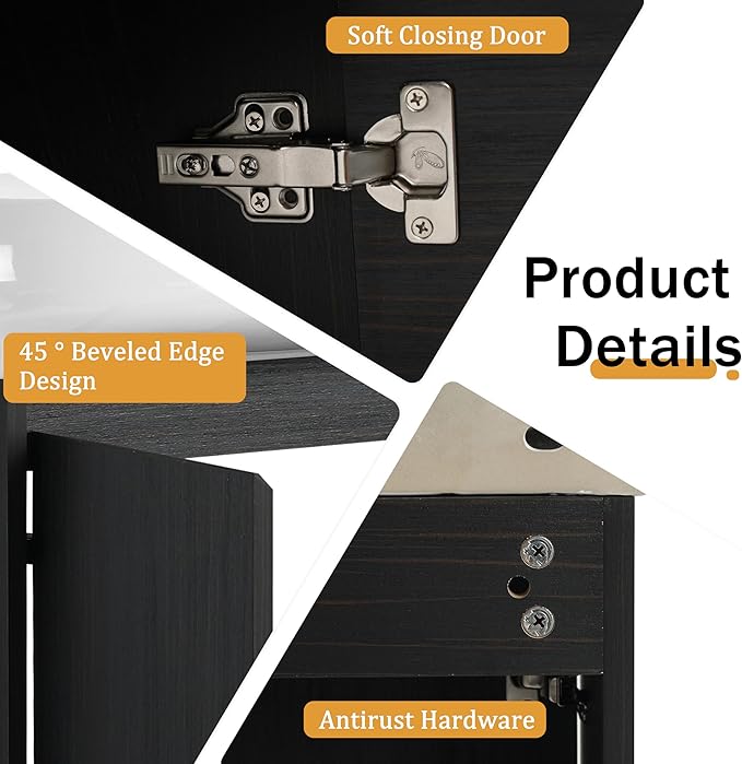 Malwee 23 Inch Freestanding Bathroom Vanity with Sink, 23'' Floor Stand Single Sink Bathroom Vanity Combo, Modern Black Cabinet Set with 2 Doors and Ceramics Basin Top, Ajustable Shelf.MA02923BCT