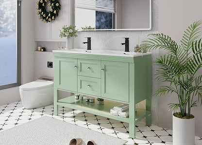 eclife 48" Bathroom Vanity with Sink Combo, Modern Painted Vanities Cabinet w/Wide Opening Storage Shelf, 2 Drawers, Soft Closing Doors and Undermount White Sink Faucet Drain, Green
