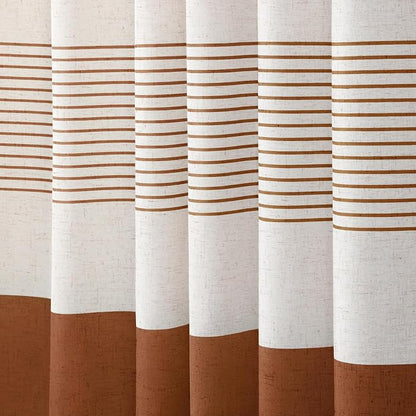 Fall Orange Boho Linen Striped Shower Curtain with Tassel 72"W X 72"L | Boho Farmhouse Shower Curtains with Linen Texture for Bathroom Decor