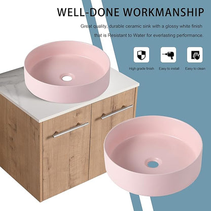 24" Floating Vanity with Sink, 24 Inch Bathroom Vanity with Sink, Modern Plywood Floating Cabinet with Sintered Stone Countertop and Pink Ceramic Basin, Soft Close Doors