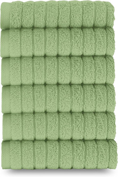 Elegant Comfort 100% Turkish Cotton Corduroy Ribbed Luxury Washcloths 6 Pack Soft 13 x 13 Inch - Higly Absorbent, Durable, Quick Dry, Spa Premium Hotel Quality for Bathroom or Travel, Sage