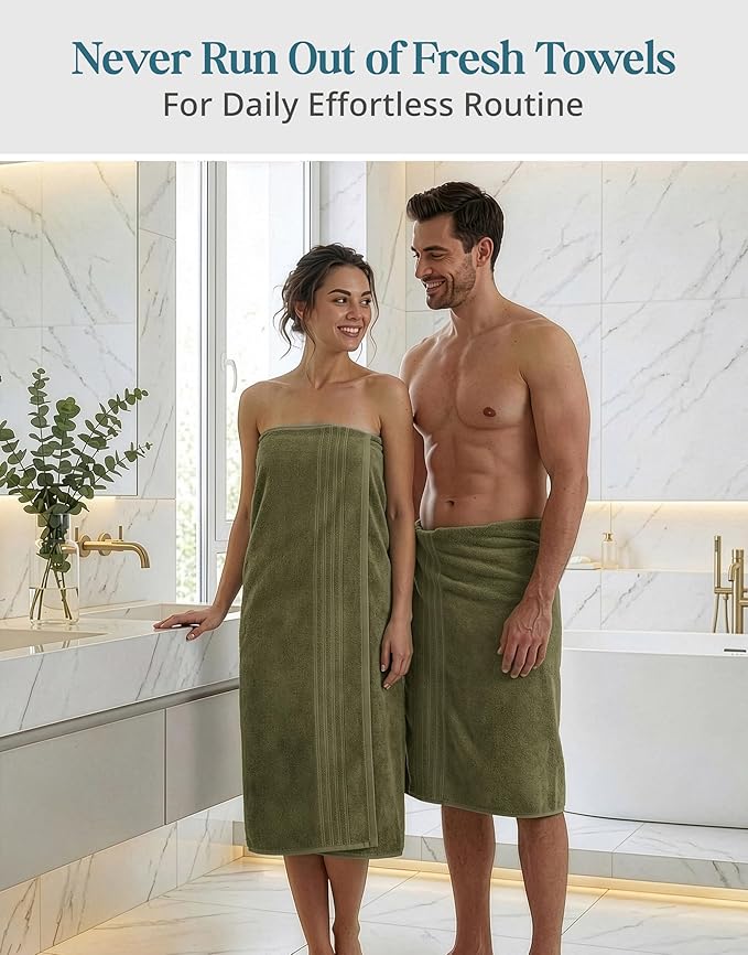 Casa Platino 100% Cotton Bath Towels Pack of 4 (30"x60") - Ring Spun Mercerized Cotton Bathroom Towel Set - Quick Dry, Soft & Absorbent Large Bath Towels - Holds Well After Multiple Washes - Oil Green