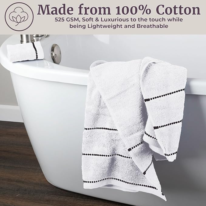 Lavish Home Bathroom Towels Set, Bathroom Accessories, White, Set of 6 | Includes 2 Bath Sheets, 2 Hand Towels, and 2 Wash Cloths, Soft 525 GSM 100% Cotton Set for Shower, Gym, Dorm, and Spa