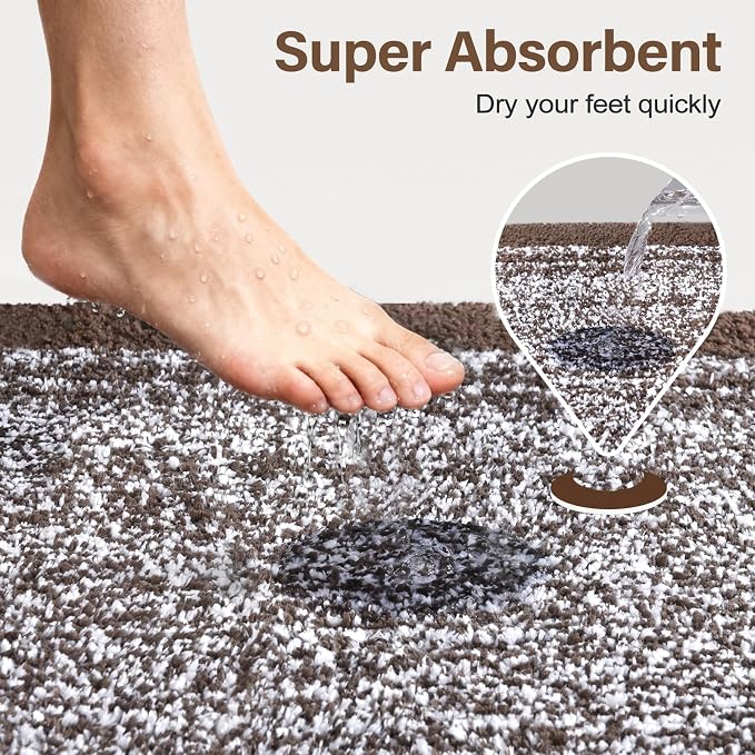60x24 Long Bathroom Rugs Washable Non Slip, Brown Bath Mat for Bathroom Floor Tub, Soft Absorbent Quick Dry Mats for Shower,Bathtub,Home Decor