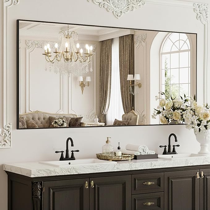 FICTOR Bathroom Vanity Mirror for Over Sink, 30" x 60", Black | Anti-Rust Frame, Shatterproof Tempered Glass, Vertical/Horizontal Wall Mounted Mirror for Bedroom, Entryway, Living Room