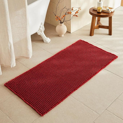 TYUU Waffle Bath Mat, Boho Bathroom Rugs Non Slip, 48x24 Burgundy | Super Absorbent Quick Dry Bath Rug, Non-Slip Backing, Soft Waffle Washable Farmhouse Bathroom Mats, Tub, Shower & Home Decor