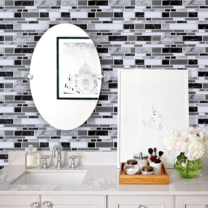 Livebor Kitchen Wallpaper Peel and Stick for Bathroom 11.8inch x 393.7inch | Kitchen Contact Paper Backsplash Tiles Wallpaper Peel and Stick Waterproof Countertop Wallpaper for Bathroom Cabinet Vinyl