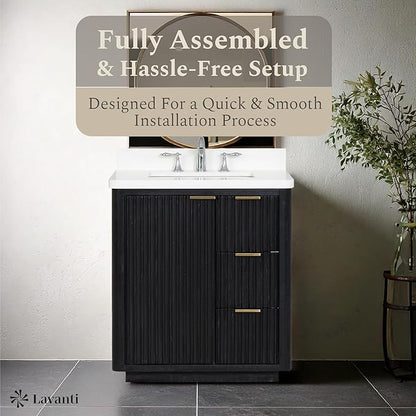 Lavanti Wooderna 30 Inch Bathroom Vanity with Sink – Stylish Firewood Black Vanity Bathroom with Storage Cabinet – Modern Bathroom Vanities with Single Vanity Sink & Quartz Countertop