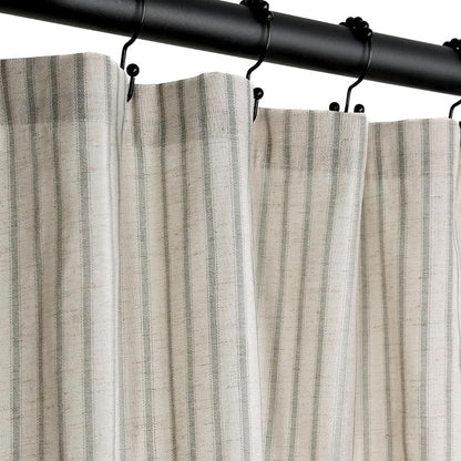 Farmhouse Striped Shower Curtain - Extra Long 72x84 Inches, Linen Blend Fabric, Breathable & Machine Washable, Rustic Sage for Bathroom Decor (Hooks/Liner Not Included)