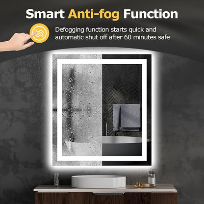Hivone 32"X36" LED Bathroom Mirror with Lights, Anti-Fog, Dimmable, Backlit + Front Lit, Smart Bathroom Vanity Mirror, Memory Function, Shatterproof, Tempered Glass (Horizontal/Vertical)