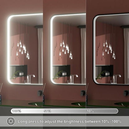 48"x36" Black LED Bathroom Mirror with Lights, 3000K/4500K/6000K | Stepless Dimmable, Memory, Anti-Fog, Aluminum Frame Wall Mounted Lighted Bathroom Vanity Mirror, ETL Listed, IP54 Waterproof