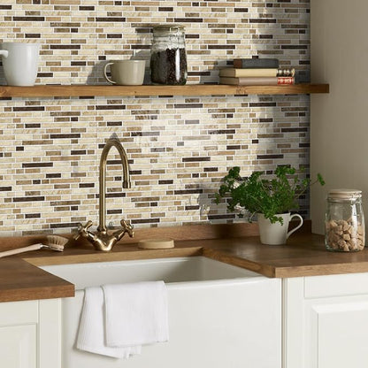 Alwayspon 10 Sheets 12" x12inch Brown Marble Effect Vinyl Tiles, Backsplash, Self-Adhesive Peel and Stick Wall Tile Stickers, Stick on Subway Tiles for Kitchen Bathroom Wall Decor