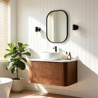 24 Inch Modern Bathroom Vanity with Ceramic Sink, Floating Bathroom Vanity Cabinet with Sintered Stone Top&Solid Wood Hammered Frame, Single Sink Bathroom Vanities w/Soft-Close Drawers,Walnut
