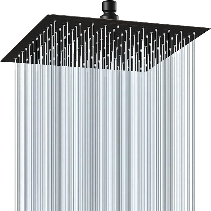 Midanya Square Rain Shower Head,High Pressure,Oil Rubbed Bronze 12 Inch | 360°Swivel,Ceiling or Wall Mount,Waterfall Full Body Coverage,Bathroom Remodel,Stainless Steel Large Rainfall Shower Head