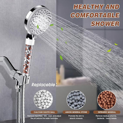 Filtered Shower Head with Handheld | High Pressure & Water Saving Shower Head, 5-Spray Modes for Bathroom & Spa Use | Easy Installation, Ideal for Families/Eco-Conscious Users (Silver)