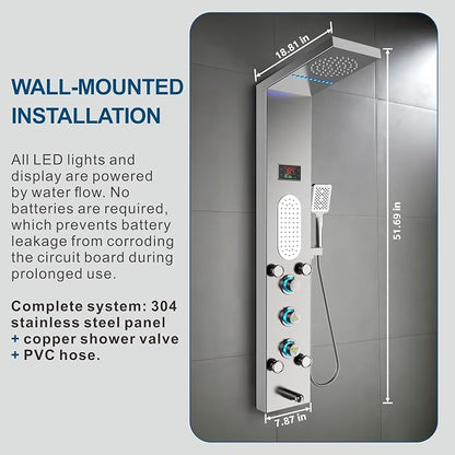 ELLO&ALLO LED Shower Panel Tower System, Rainfall and Mist Shower Head Rain Massage with Body Jets, Brushed Nickel