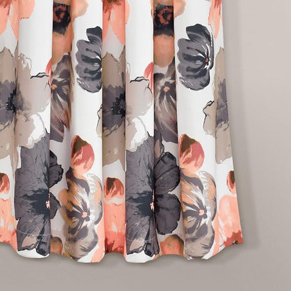 Lush Decor Leah Light Filtering Window Curtain Panels, Pair, 52" W x 63" L, Coral & Gray - Floral Drapes for Bedroom - Coral Curtains - Farmhouse Decor