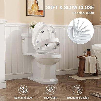 Raised Toilet Seat for Seniors, Elongated Elevated Toilet Seat with Soft Close Lid, Quick Release & Easy Installation, Easy to Clean - Ideal for Elderly, White