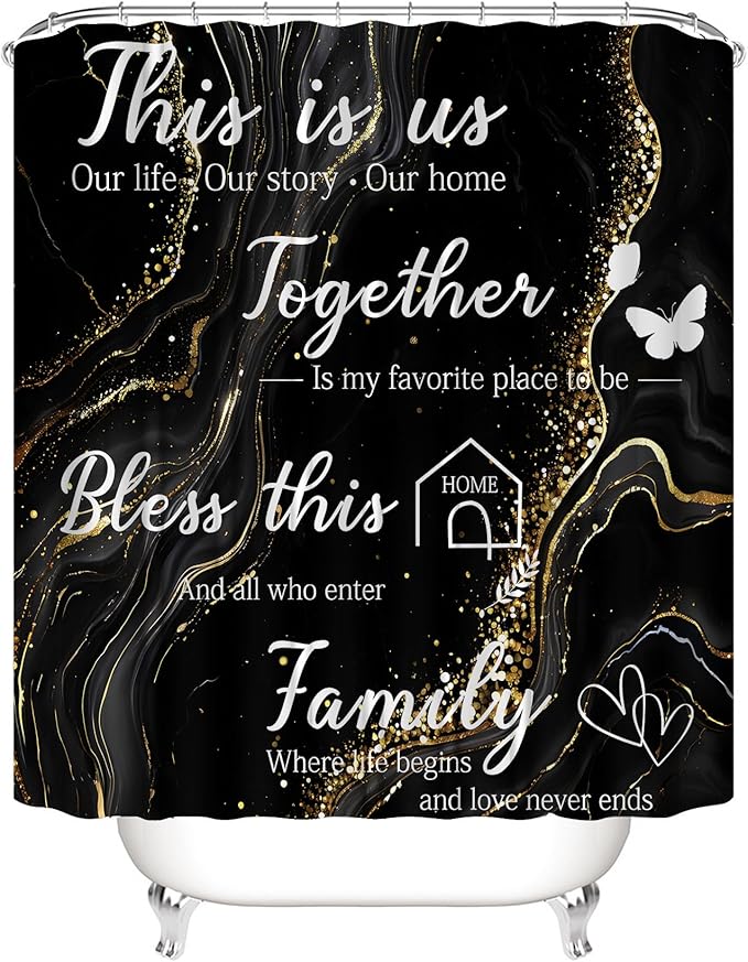 AZHM Family Shower Curtain Set Black Home Bathroom Set with Shower Curtain and Rugs and Accessories Marble Background Bathroom Decor with 12 Hooks