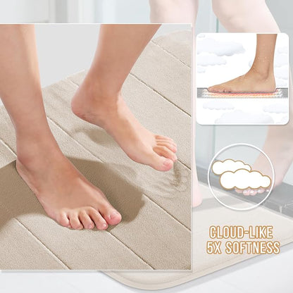 Yimobra Memory Foam Toilet Bath Mat U-Shaped, Soft and Comfortable, Super Water Absorption, Non-Slip, Thick, Machine Wash and Easier to Dry for Bathroom Commode Contour Rug, 24 X 20 Inches, Beige