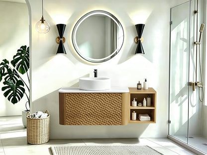 42 Inch Modern Bathroom Vanity with Ceramic Sink, Floating Bathroom Sink Cabinet with Sintered Stone Top&Solid Wood Hammered Frame, Single Bathroom Vanities w/Soft-Close Drawer&Side Open Cube
