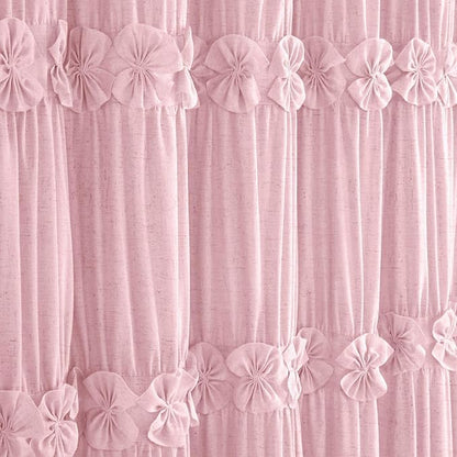 Ruffle Farmhouse Linen Shower Curtain with Vintage Pink Linen 72" W x 72" H | Linen Blend Fabric, Ruffle Bow and Ruffled Hem，Linen Texture，Machine Washable，12 Metal Holes and Plastic Hooks