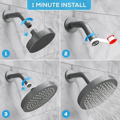 SparkPod Rain Shower Head, 6 Inch Round, Charcoal Grey Finish | High Pressure Shower Heads, 90 Nozzles, Adjustable Showerhead, No Tools Needed, Universal Connection